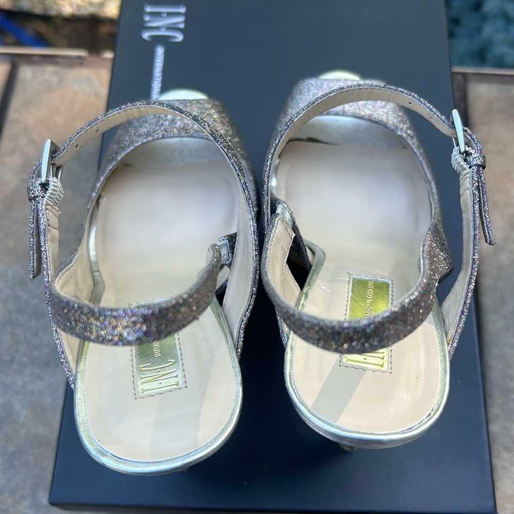INC Mariela Multi-Colored Sparkle Heels Glitter Sz 7.5 Platform Peep Toe - Picture 10 of 17